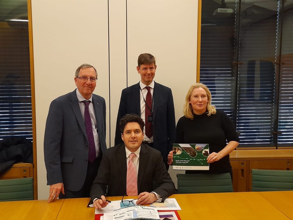 (L to R) Sedgefield MP Paul Howell, Managing Director of Transport North East Tobyn Hughes and South Shields MP Emma Lewell-Buck met with Minister for Transport Huw Merriman MP today to discuss support for the re-opening of the Leamside Line.